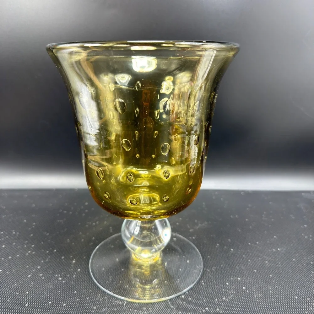 Venetian‎ Italian Glass Amber Controlled Bubble Vase Footed Pedestal Bullicante